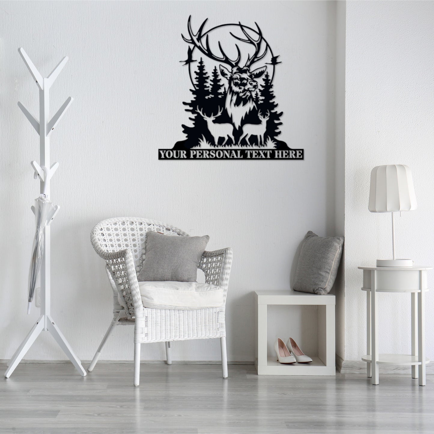 30 Inch Personalized Deer Portrait Name Metal Sign Decor In Black With Custom Text