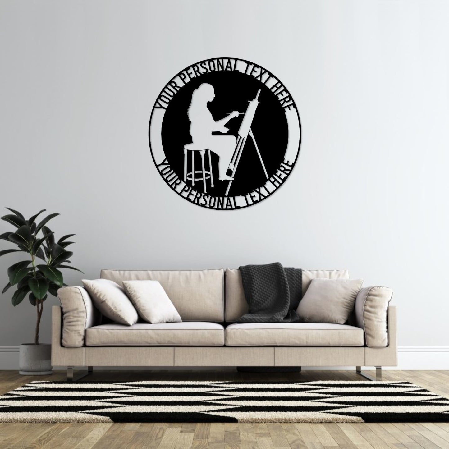 30 Inch Personalized Female Painter Artist Metal Sign Decor In Black With Custom Text