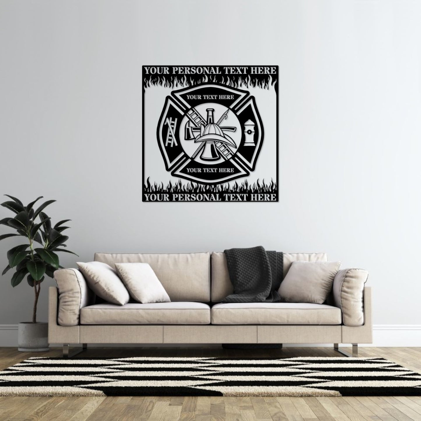 30 Inch Personalized Firefighter Metal Sign In Silver With Custom Text