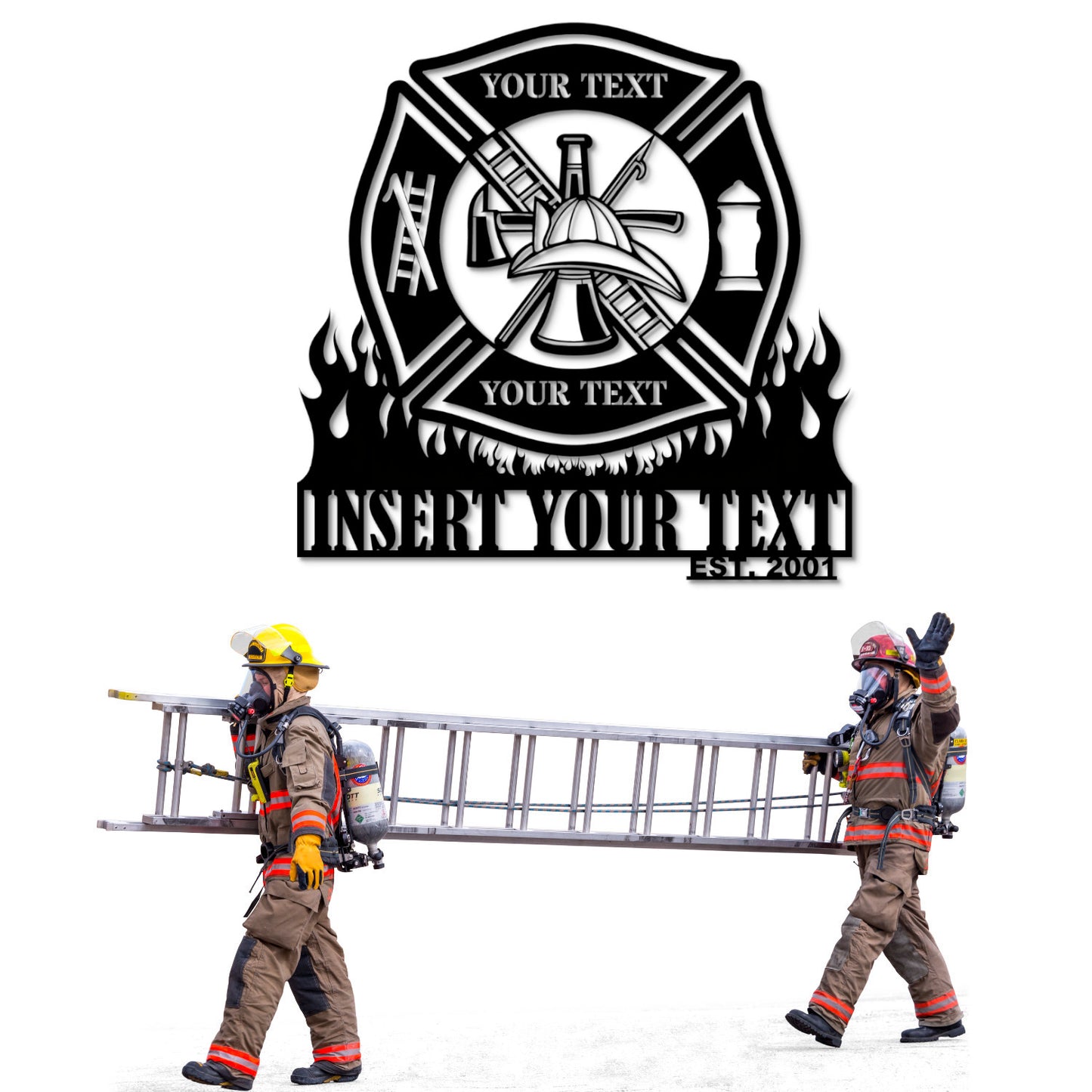 30 Inch Personalized Firefighter Name Metal Sign Gift In White With custom Text