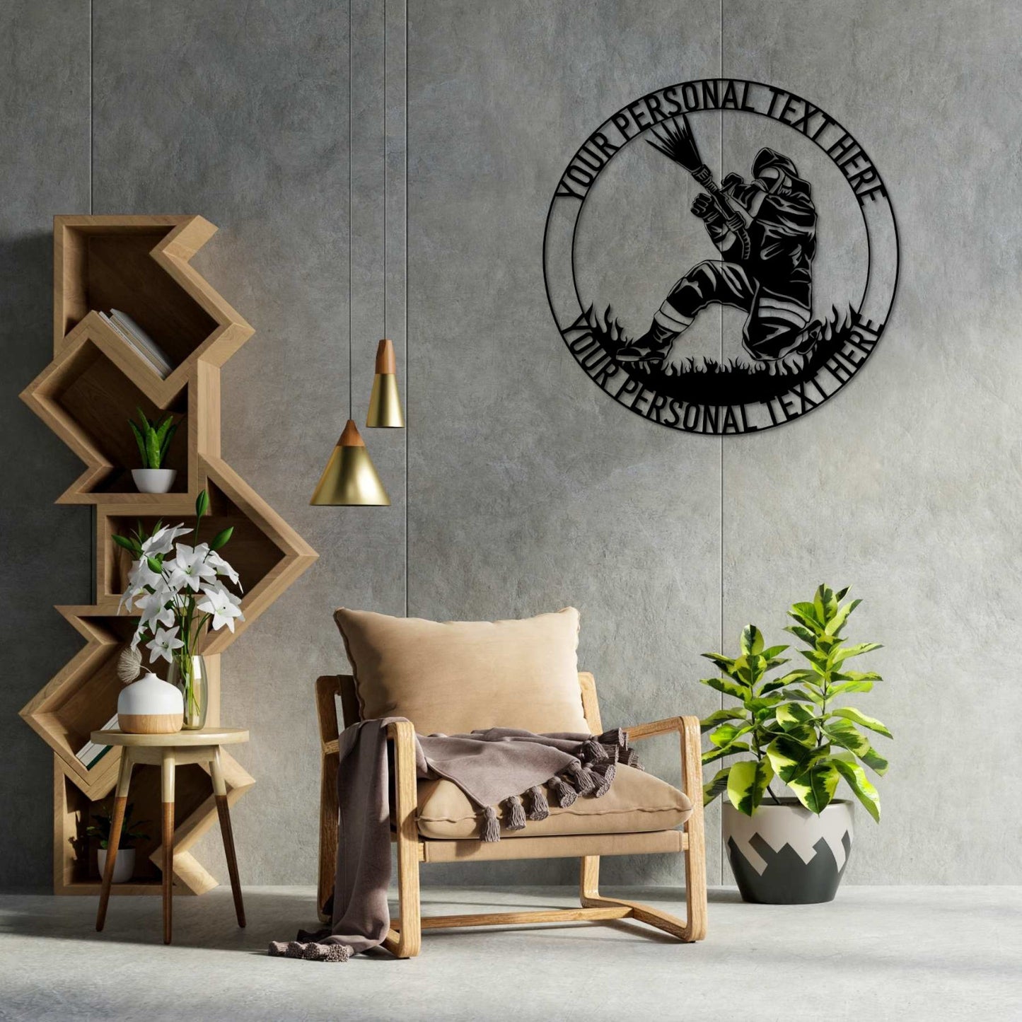 30 Inch Personalized Fireman In Action Name Metal Sign In Black With Custom Text