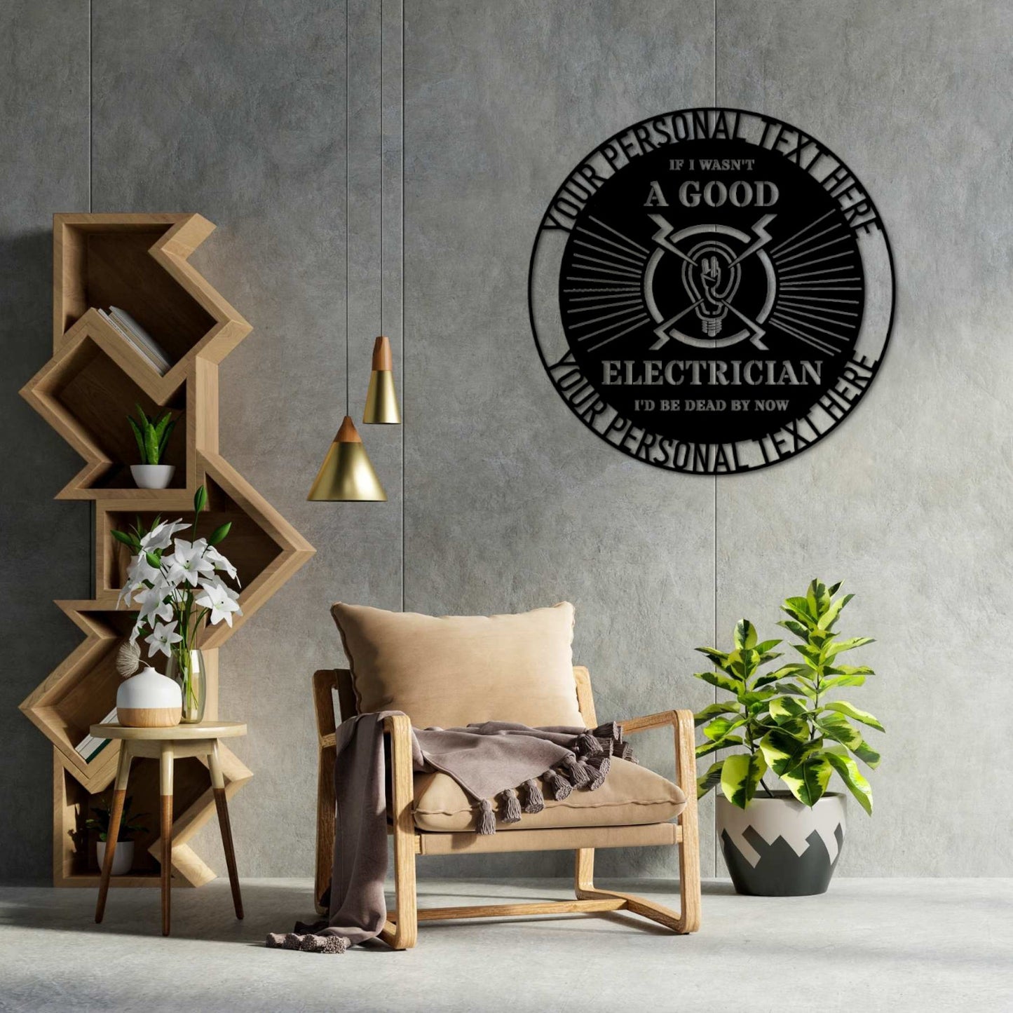 30 Inch Personalized Funny Electrician Name Metal Sign Decor In Black With Custom Text