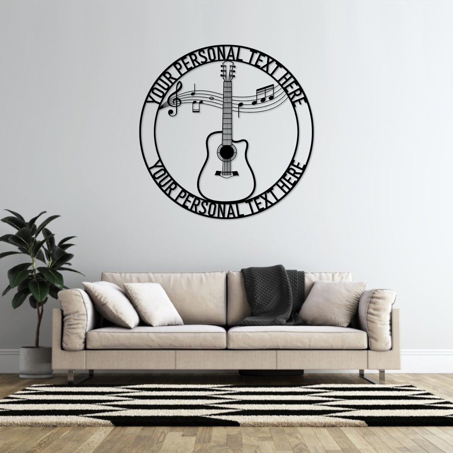 30 Inch Personalized Guitarist Name Metal Sign Decor In Black With Custom Text
