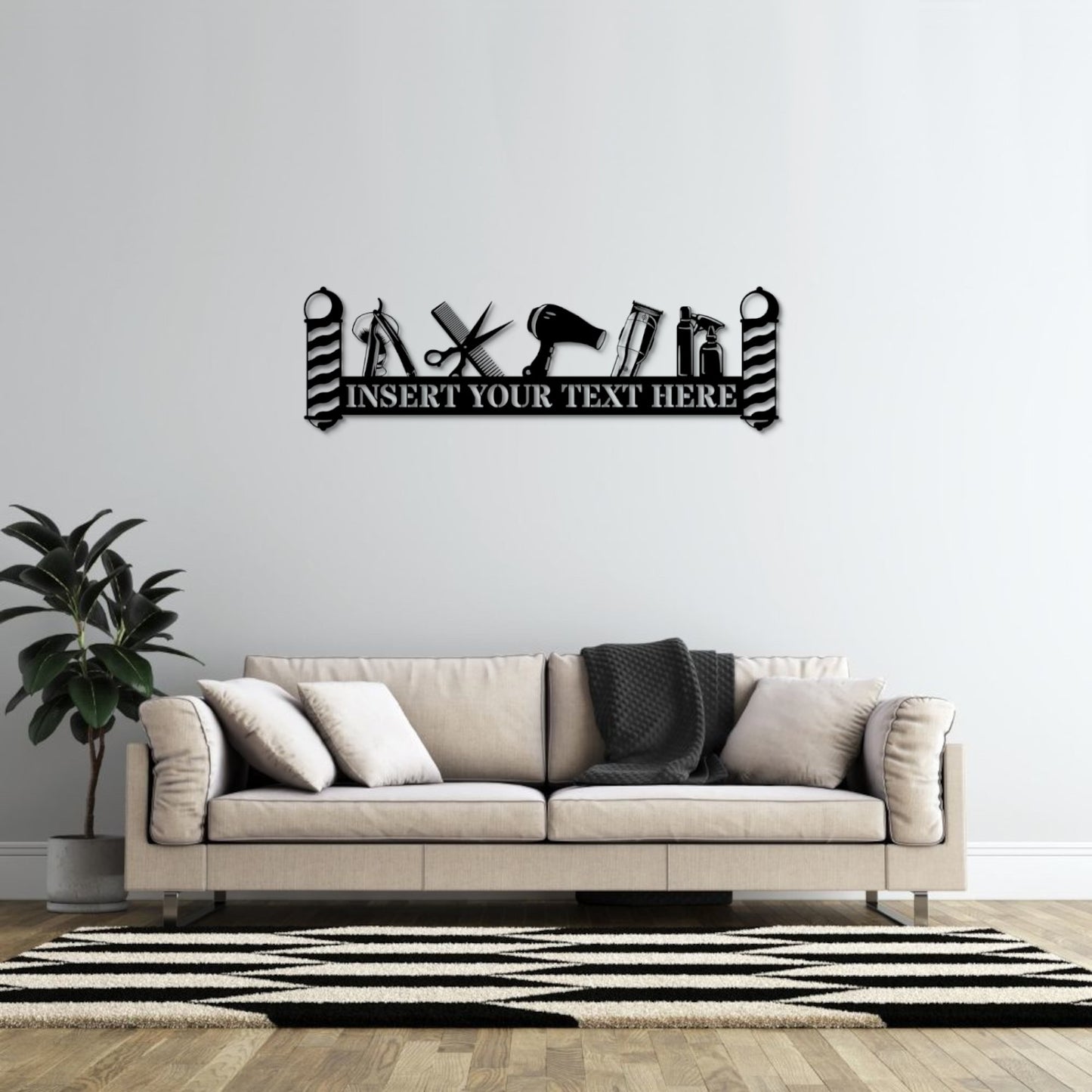 30 Inch Personalized Hairdresser Shop Metal Sign Decor In Black With Custom Text