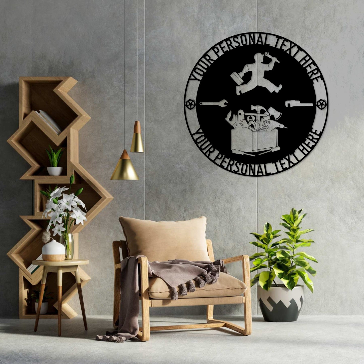 30 Inch Personalized Handyman Name Metal Sign Decor In Black With Custom Text