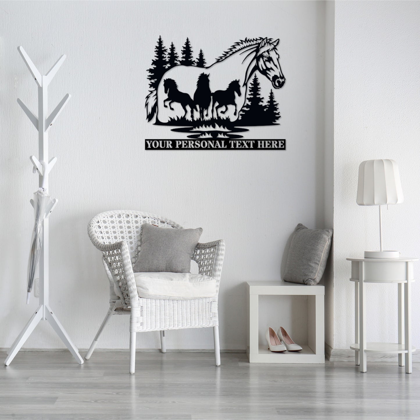 30 Inch Personalized Horse Silhouette Name Metal Sign Decor In Black With custom Text