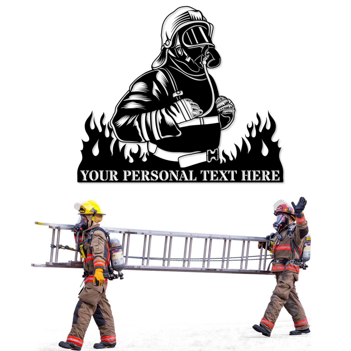 30 Inch Personalized Large Fireman Metal Sign In Red With Custom Text