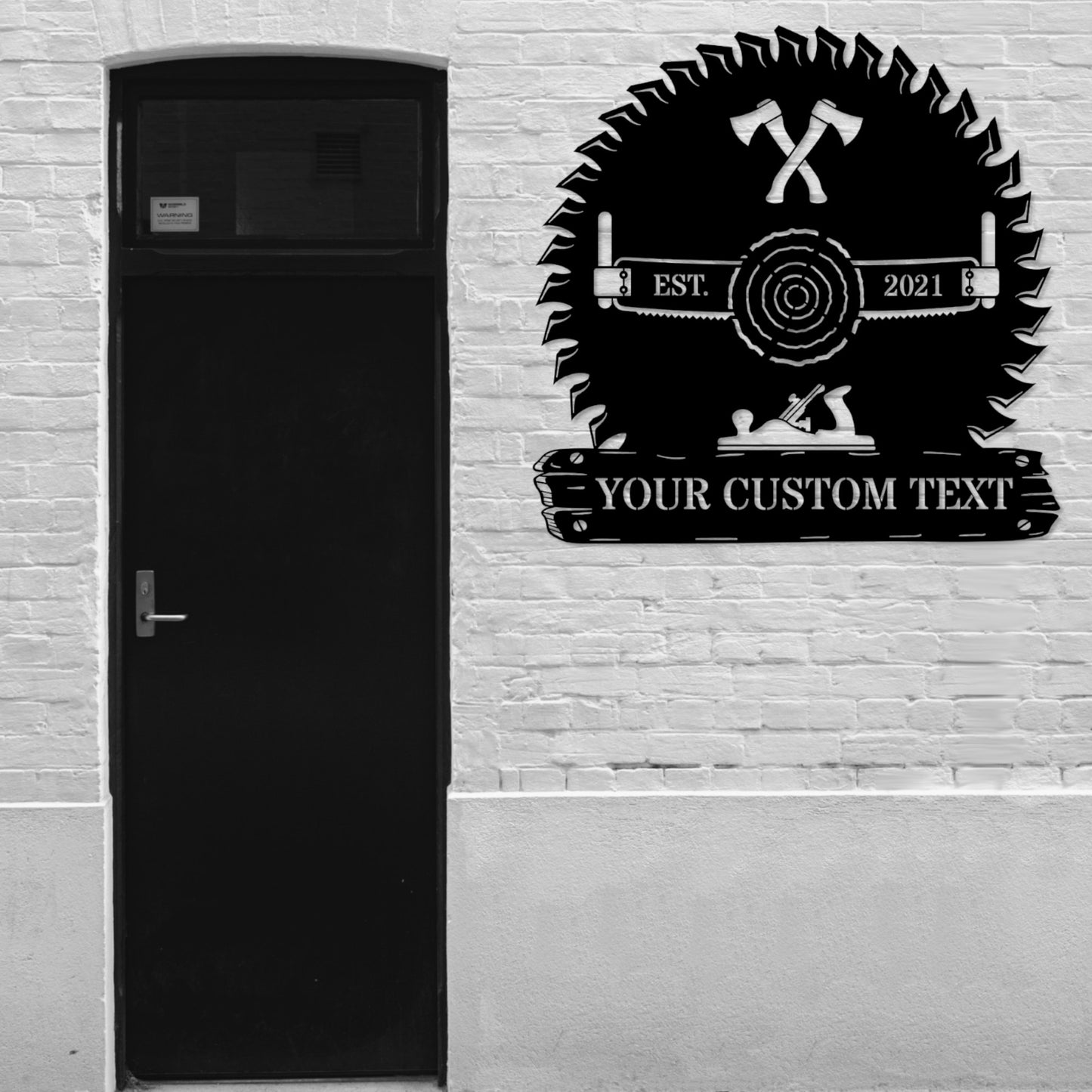 30 Inch Personalized Lumberjack Saw & Axe Name Metal Sign Decor In Black With Custom Text