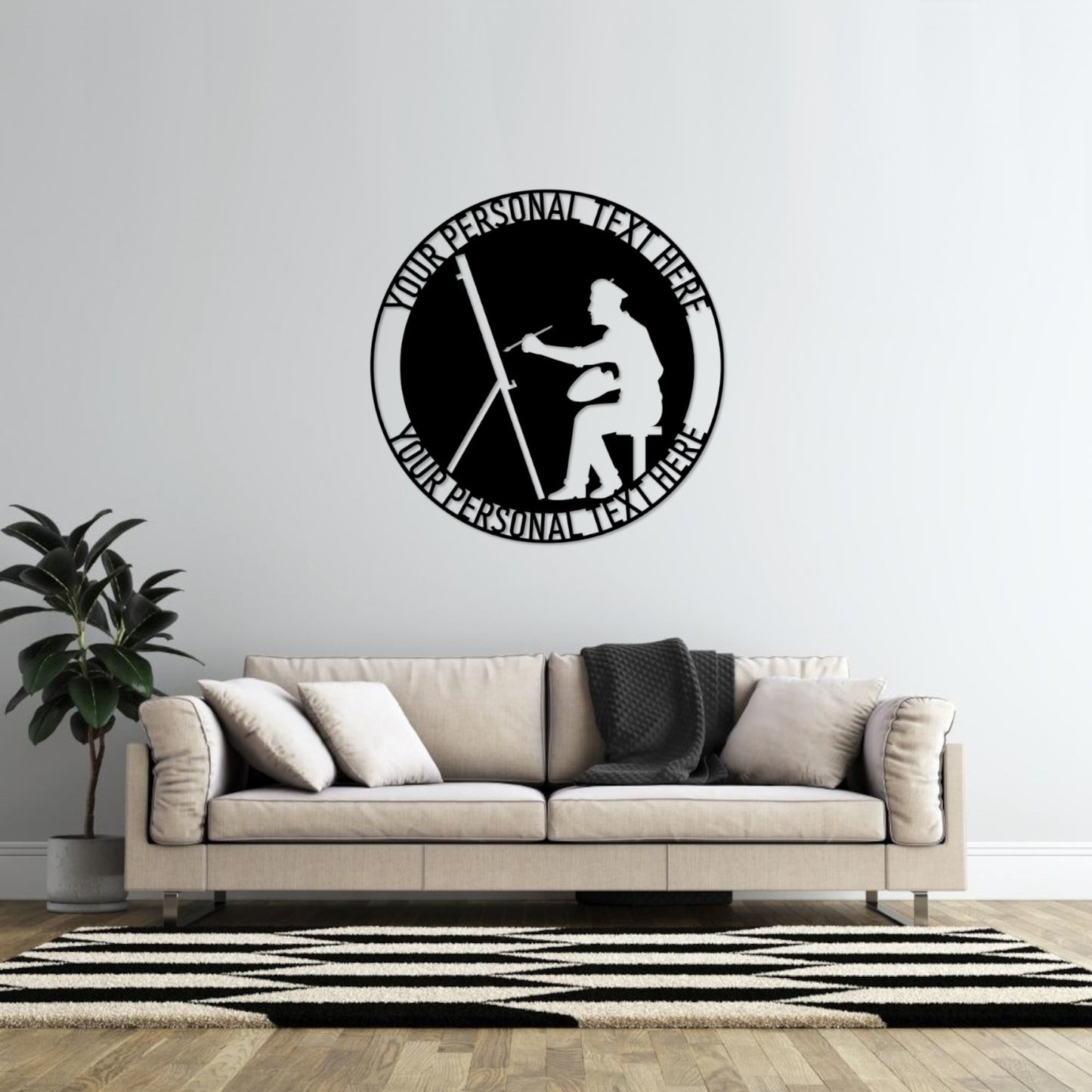 30 Inch Personalized Male Painter Artist Metal Sign Decor In Black With Custom Text