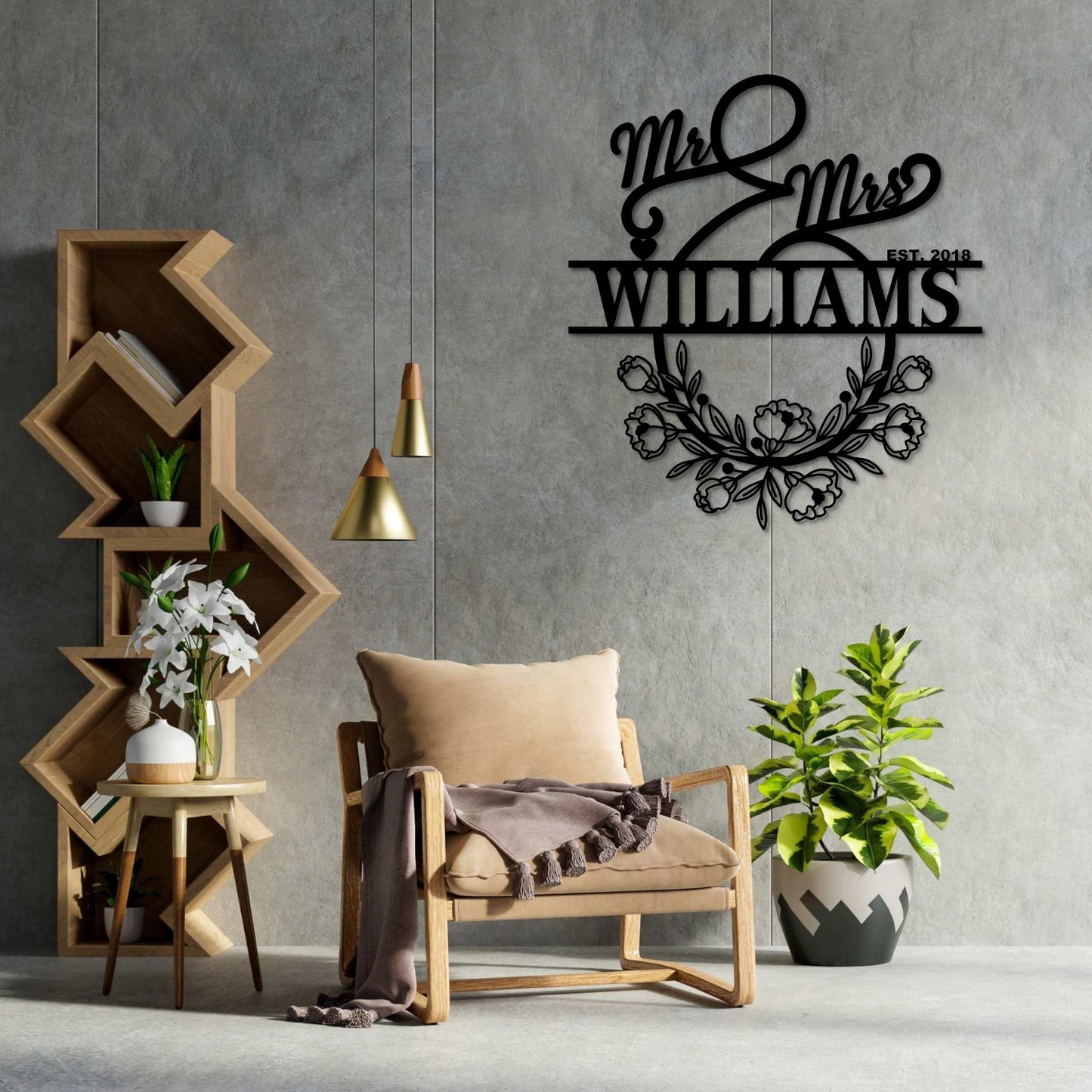 30 Inch Personalized Mr And Mrs Metal Sign Decor In Black With Custom Text