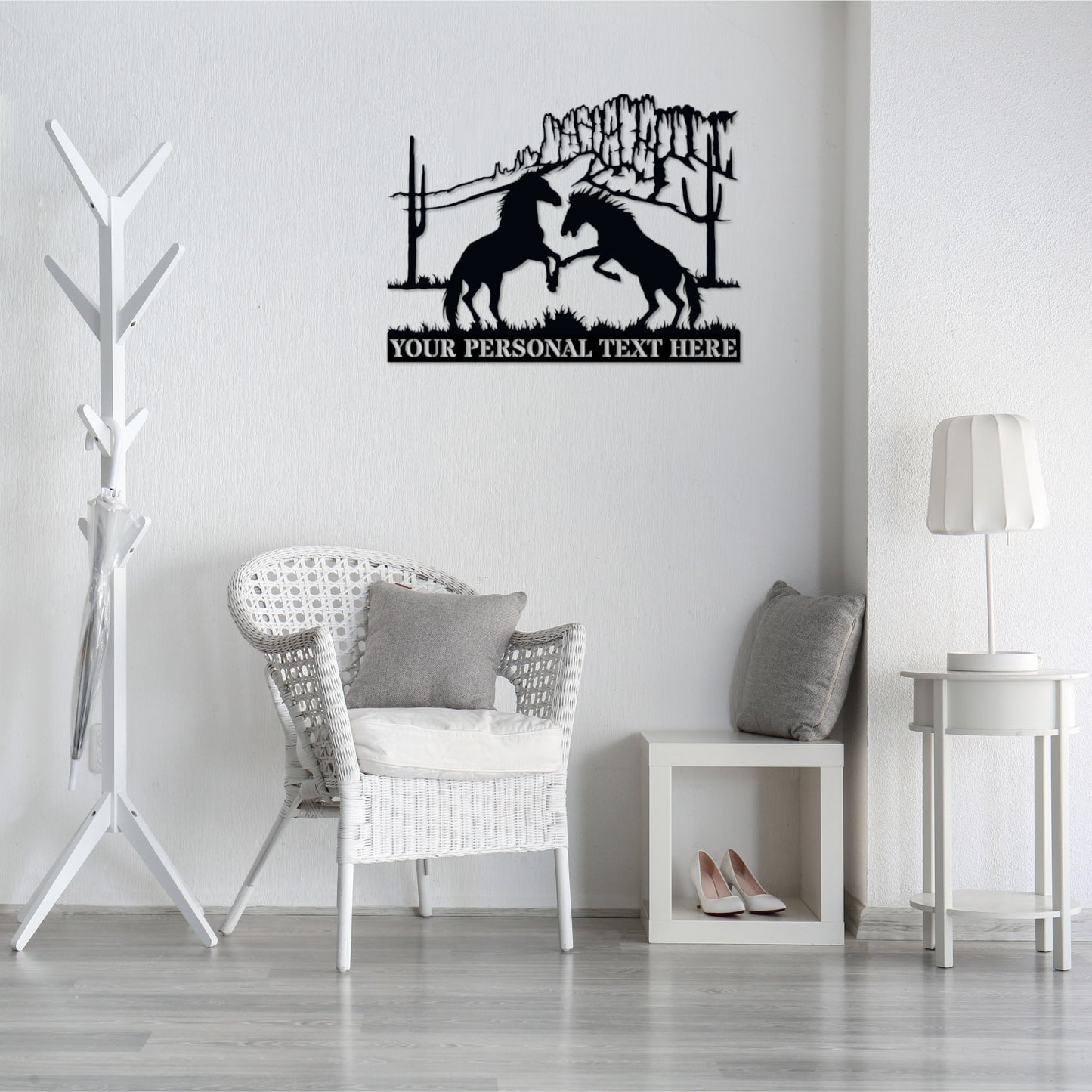 30 Inch Personalized Nature Horses Name Metal Sign Gift Decor In Black With Custom Text