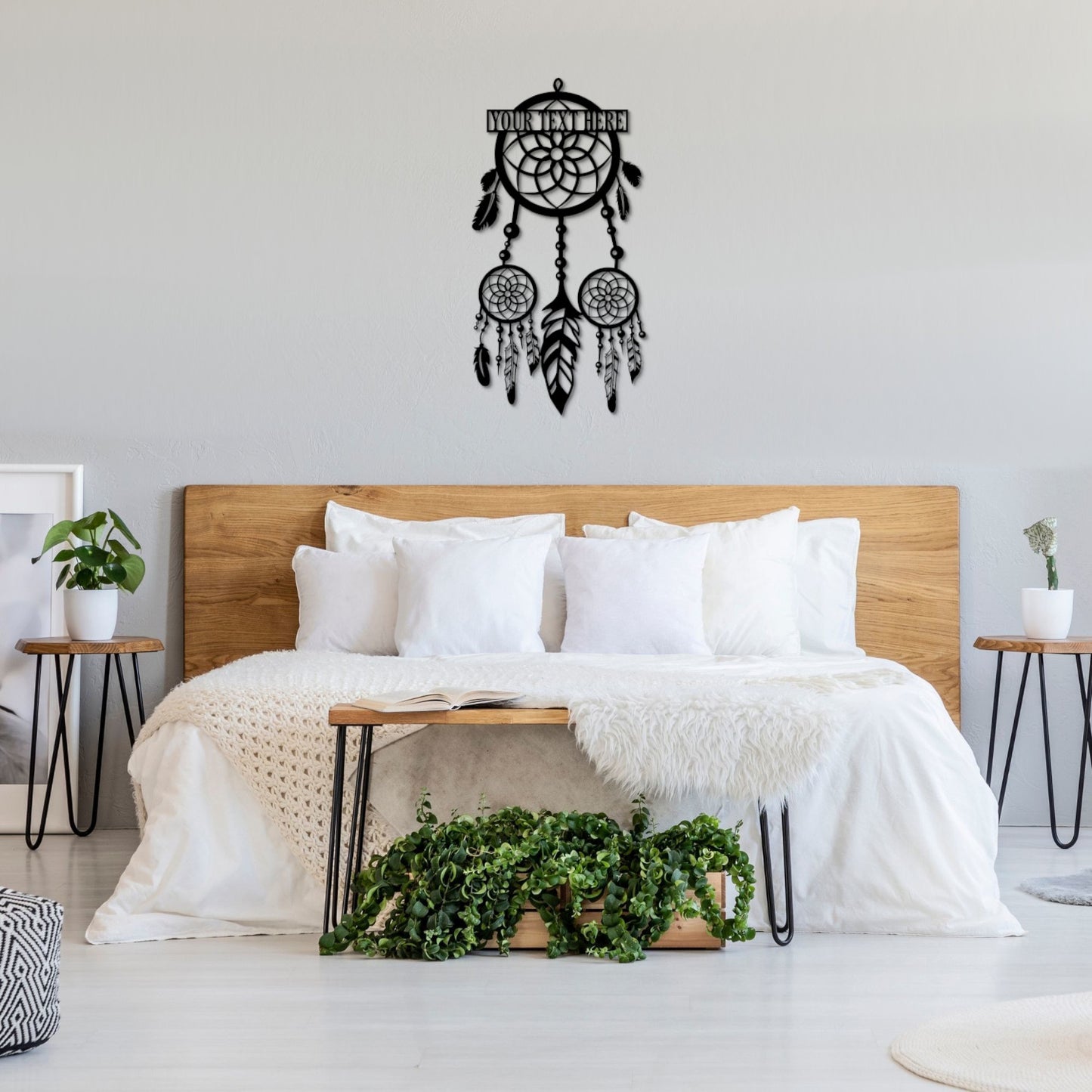 30 Inch Personalized Peaceful Dreamcatcher Name Metal Sign Decor In Black With Custom Text