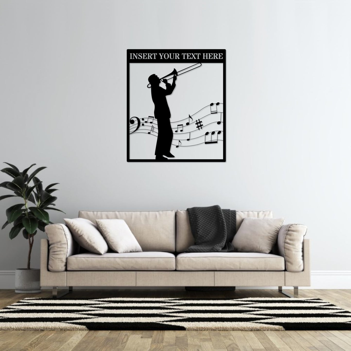 30 Inch Personalized Trombonist Name Metal Sign Decor In Black With Custom text