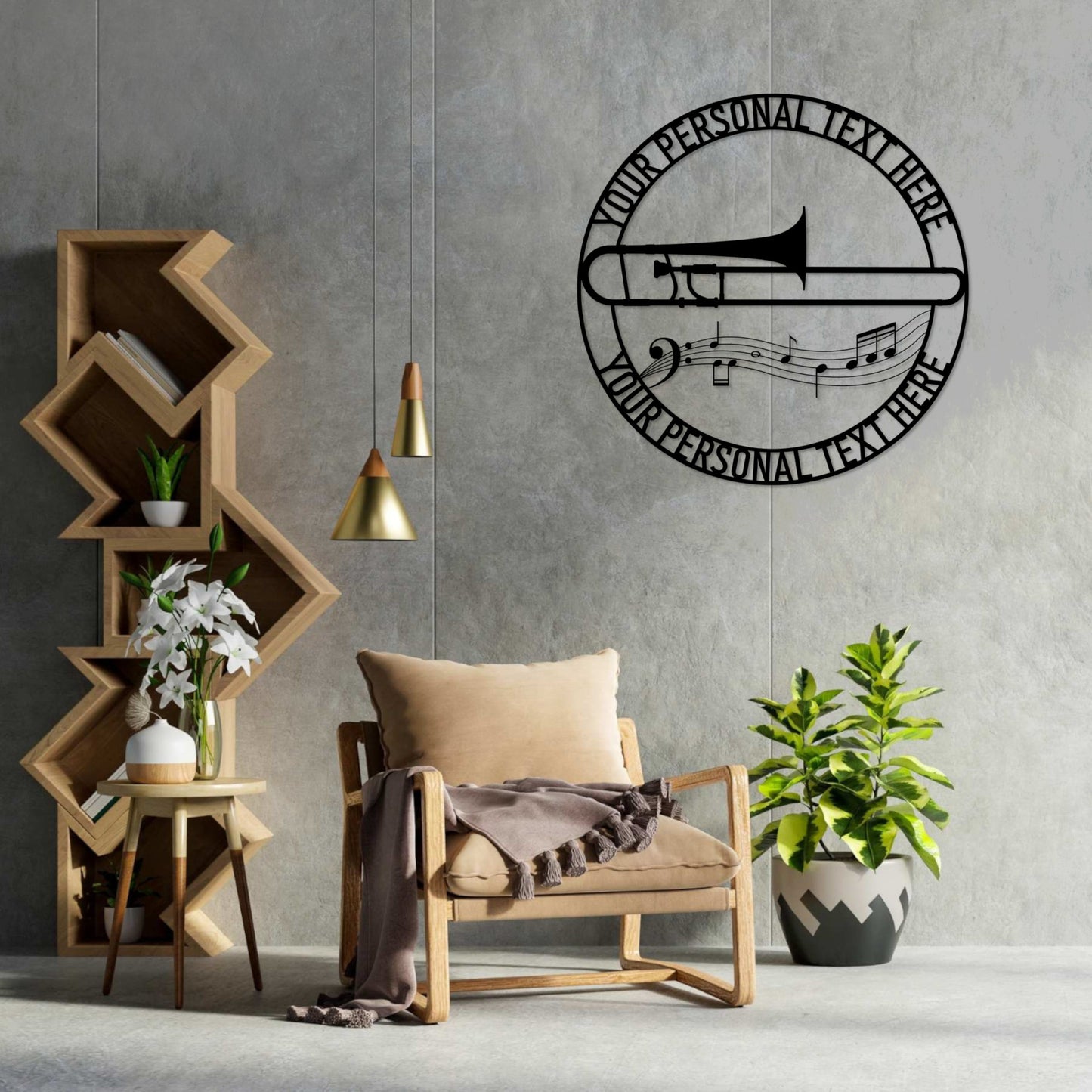 30 Inch Personalized Trombonist Notes Name Metal Sign Decor In Black With Custom Text