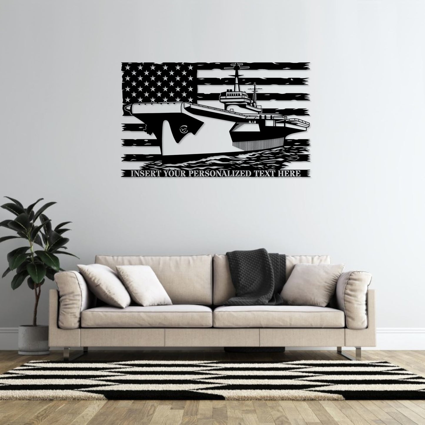 30 Inch Personalized US Battleship Name Metal Sign Gift In Black With Custom Text