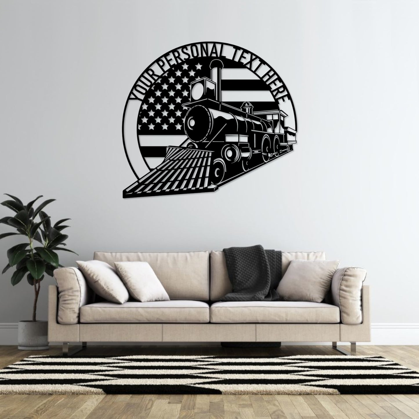 30 Inch Personalized US Steam Train Metal Sign Decor In Silver With Custom Text