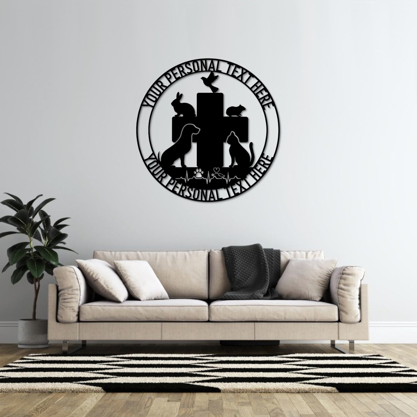 30 Inch Personalized Vet Clinic Name Metal Sign Decor In Red With Custom Text