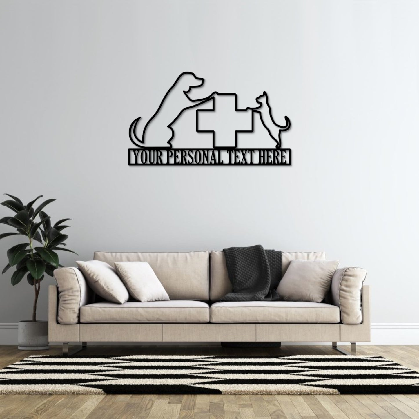 30 Inch Personalized Vet Health Care Name Metal Sign Decor In Black With Custom Text