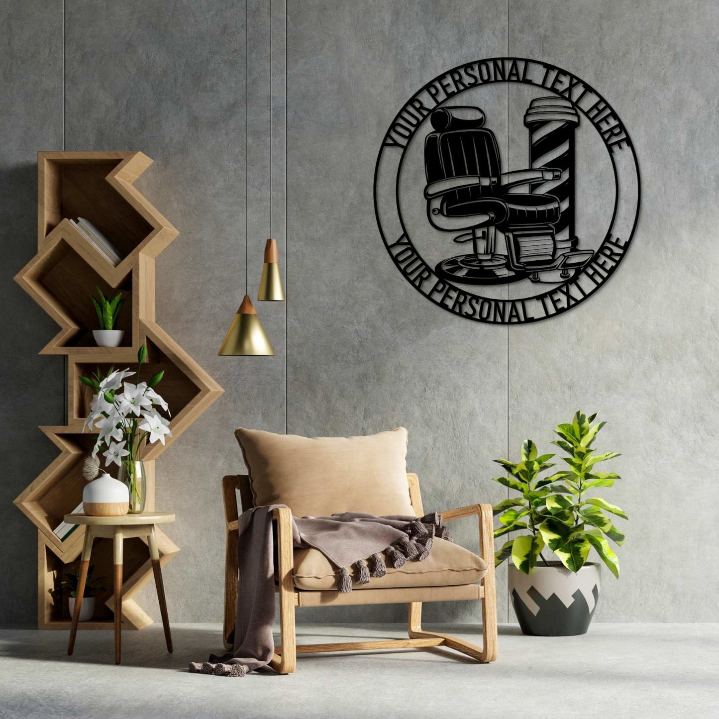 30 Inch Personalized Vintage Barber Chair Metal Sign Decor In Black With Custom Text