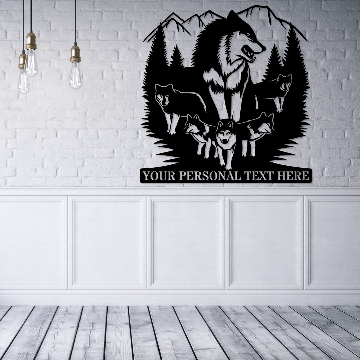 30 Inch Personalized Wolf Pack Name Metal Sign Decor In Black With Custom Text