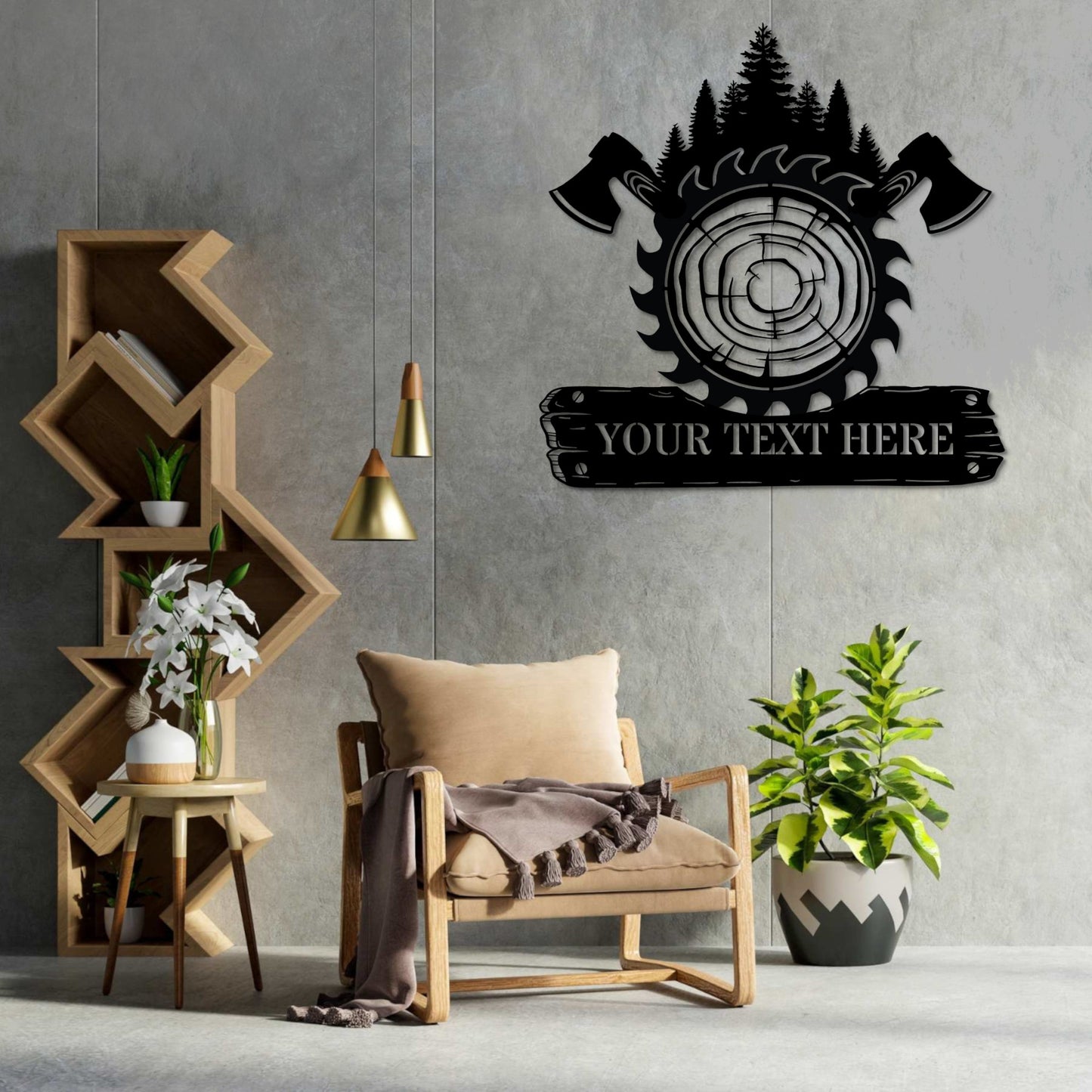 36 InchPersonalized Lumberjack Name Metal Sign Decor In Black With Custom Text