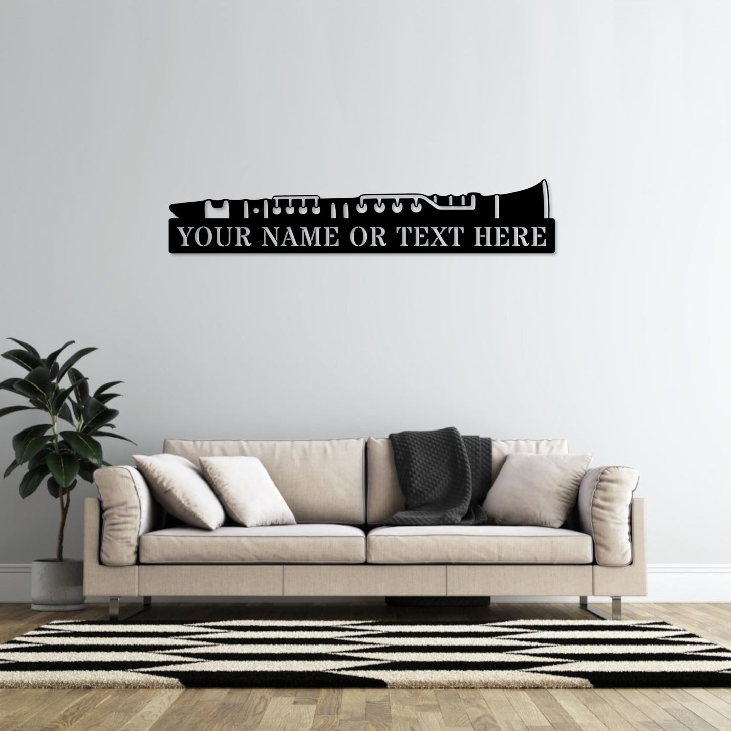 36 Inch Custom Clarinet Instrument Metal Sign Wall Decor Gift In Black With Custom Text