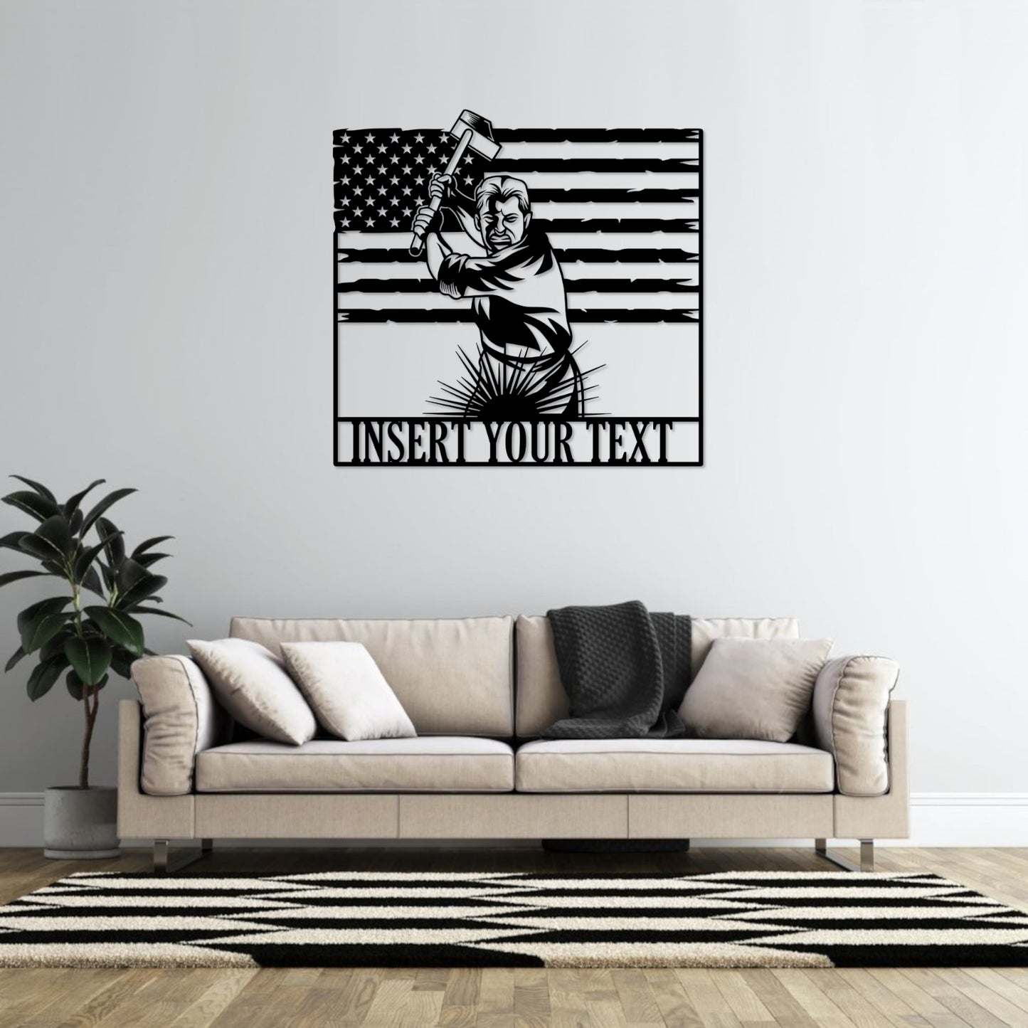 36 Inch Personalized American Blacksmith Metal Sign Decor In Black With Custom Text