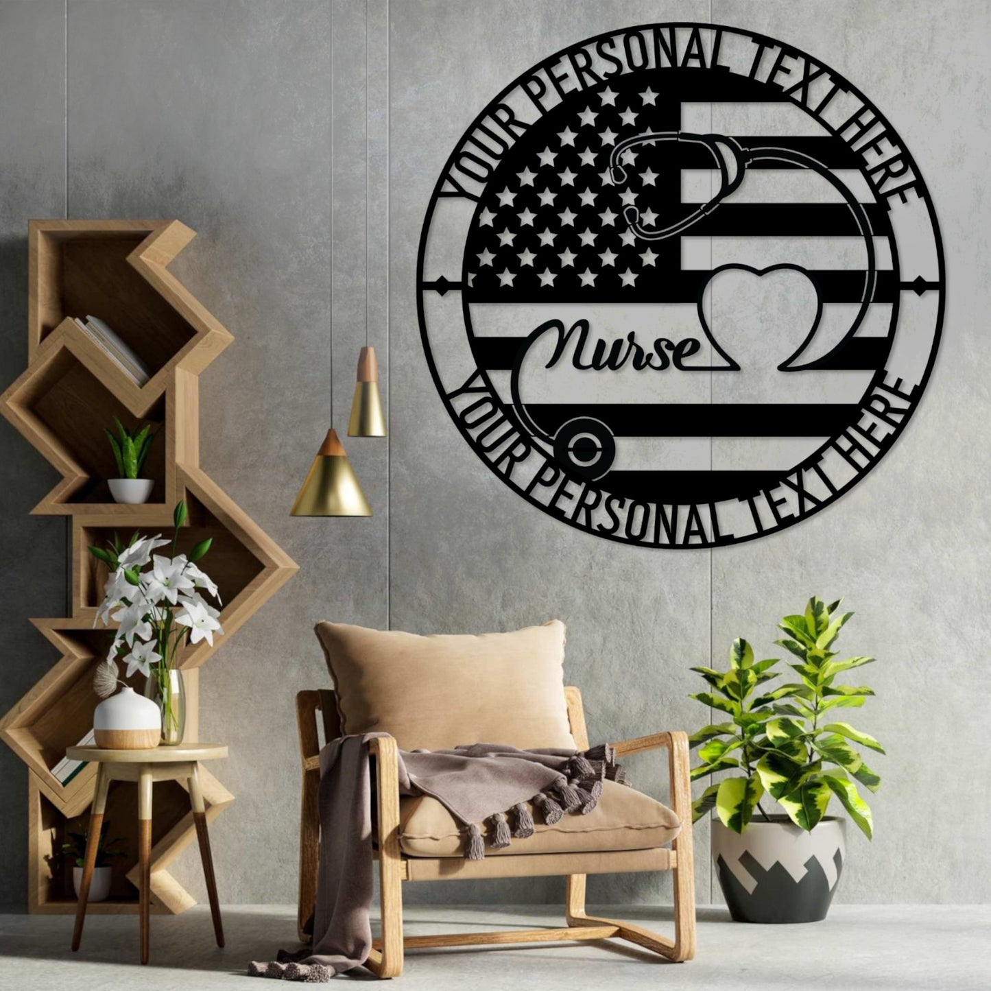 36 Inch Personalized American Nurse Metal Sign Decor In Black ith Custom Text
