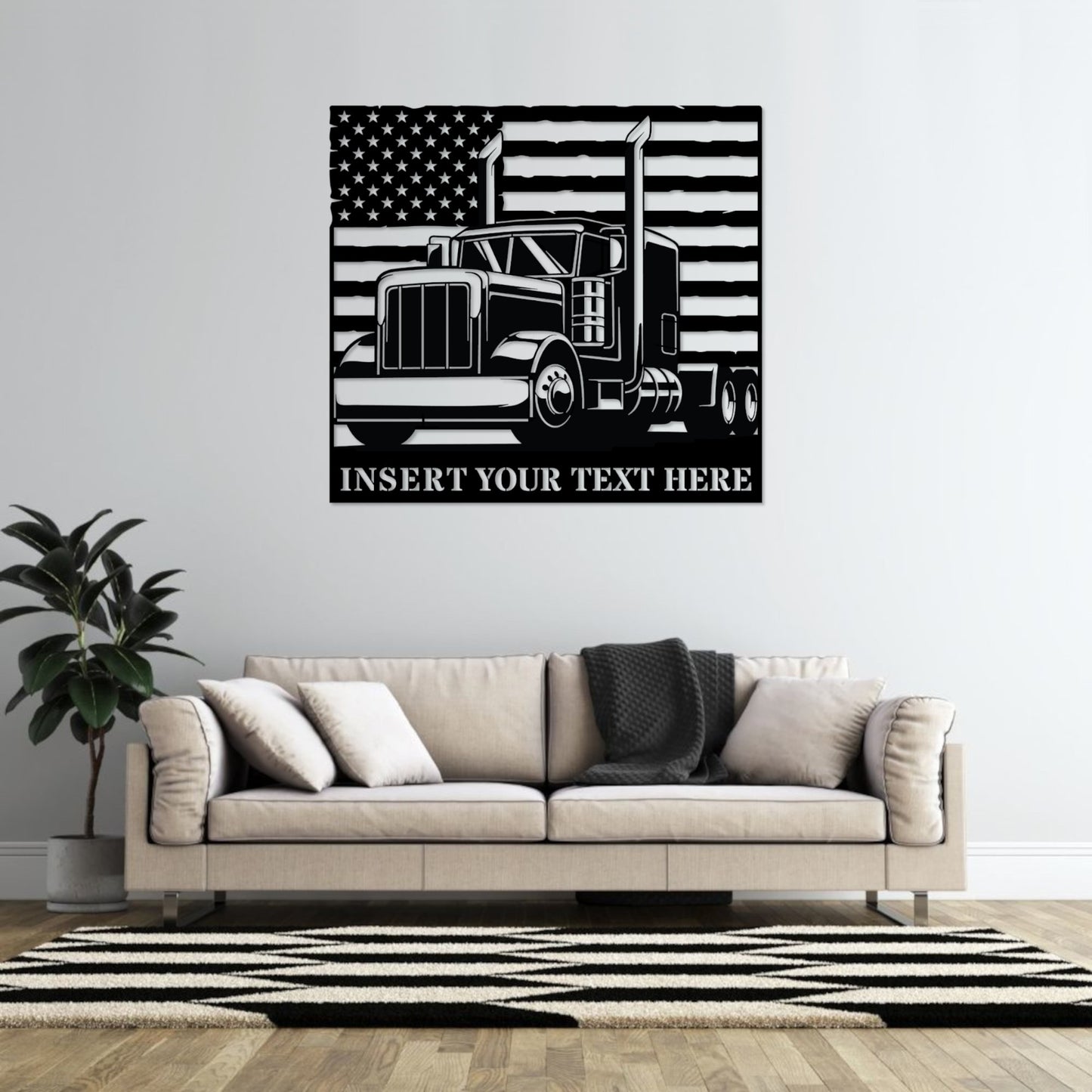 36 Inch Personalized American Trucker Name Metal Sign Decor In Black With Custom Text