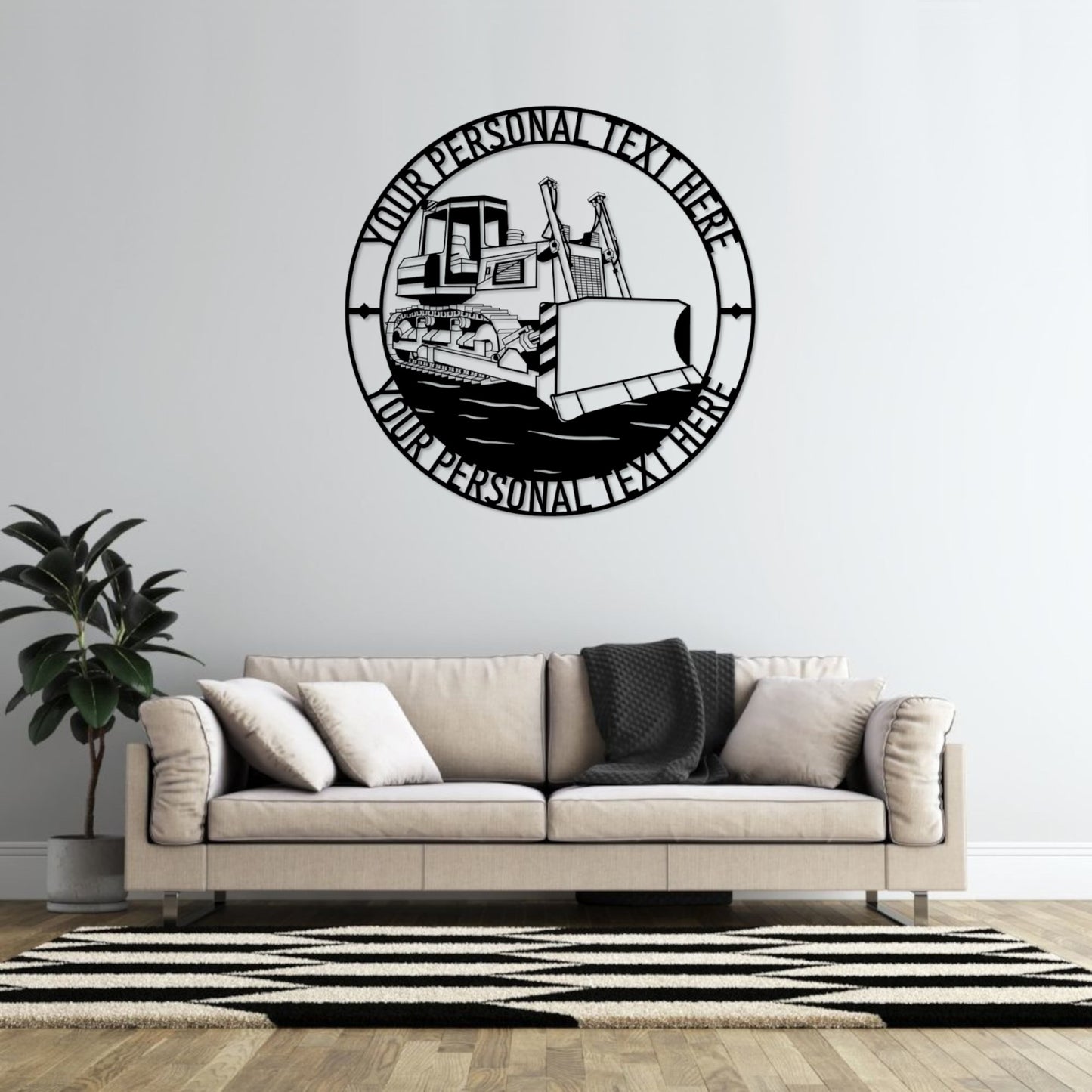 36 Inch Personalized Bulldozer Name Metal Sign Decor In Black With Custom Text