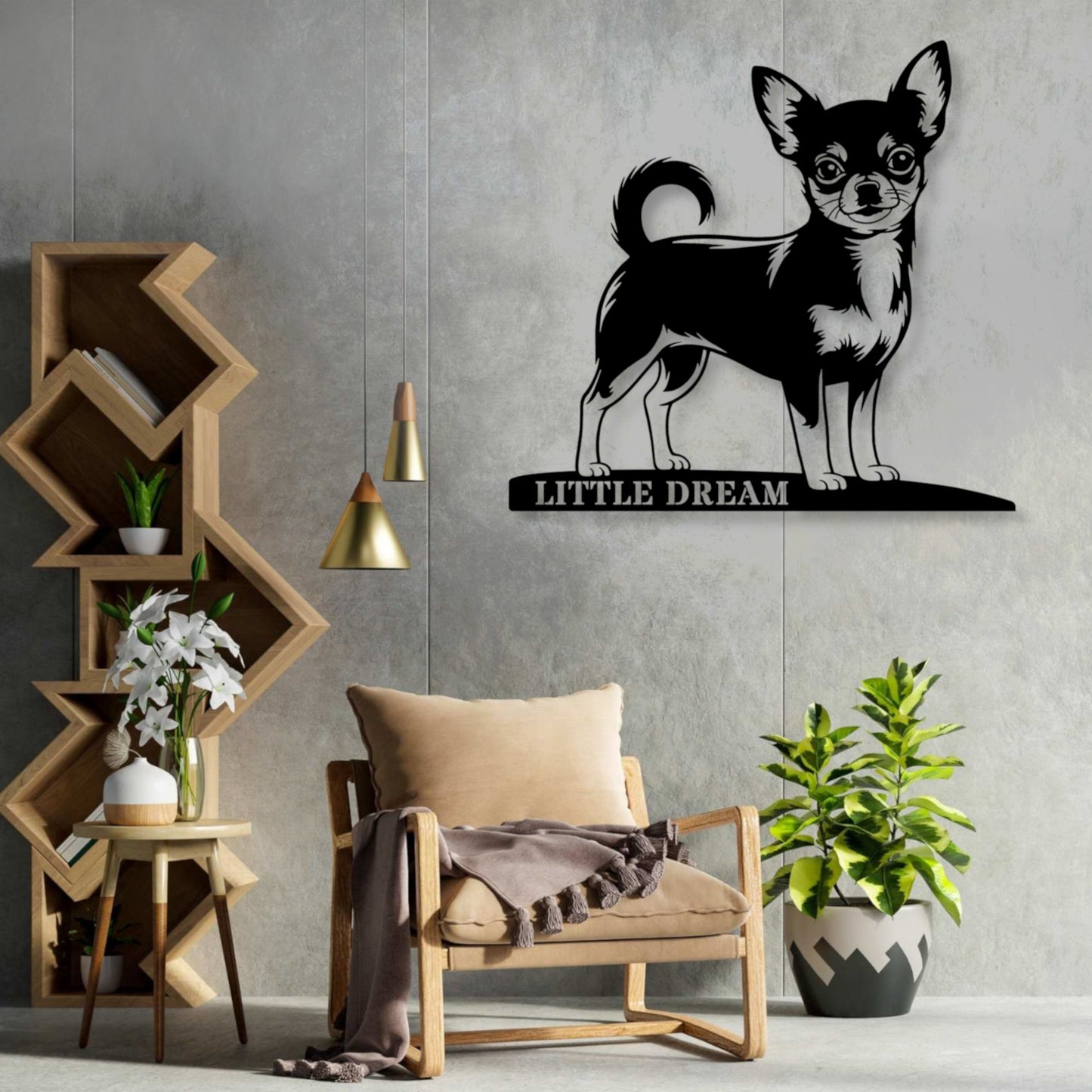 36 Inch Personalized Chihuahua Metal Sign In Black. Custom Dog Owner Wall Decor Gift