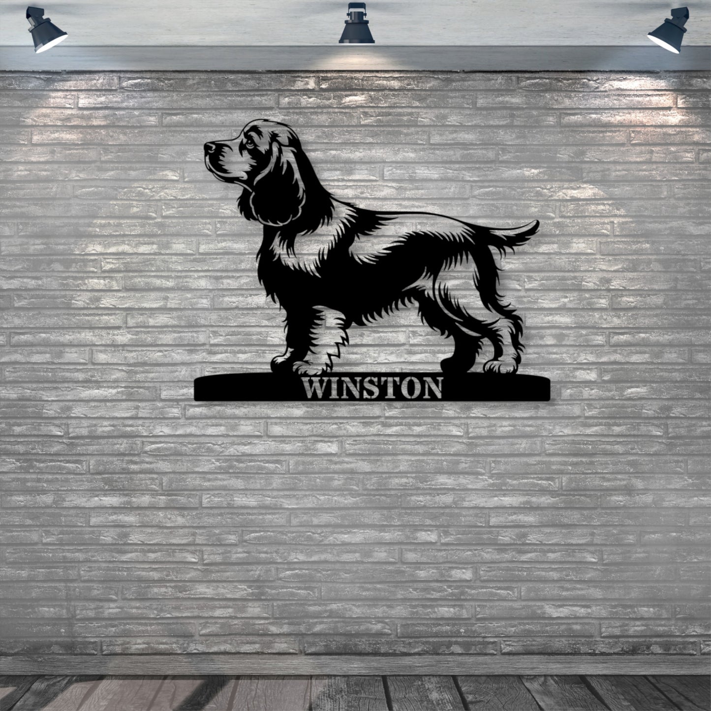 36 Inch Personalized Cocker Spaniel Guard Metal Sign In Black. Custom steel sign wall decor for dog lovers