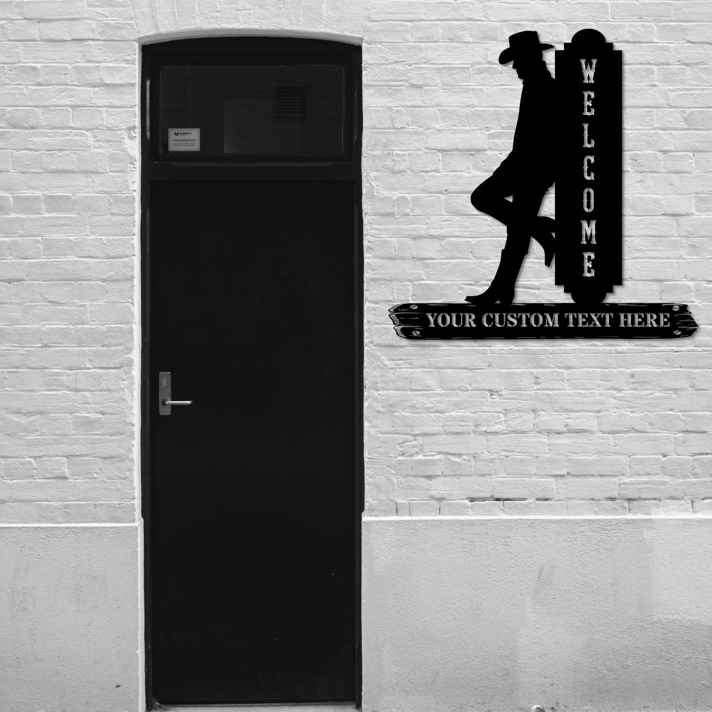 36 Inch Personalized Cowboy House Welcome Metal Sign Decor In Black With Custom Text