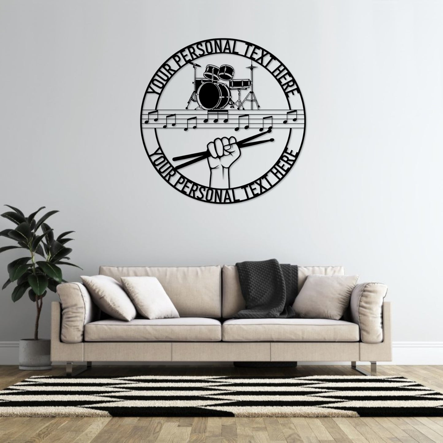 36 Inch Personalized Drum Sticks Name Metal Sign Decor In Black With Custom Text