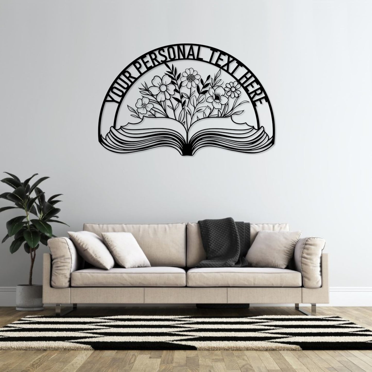 36 Inch Personalized Floral Teacher Name Metal Sign Decor In Black With Custom Text