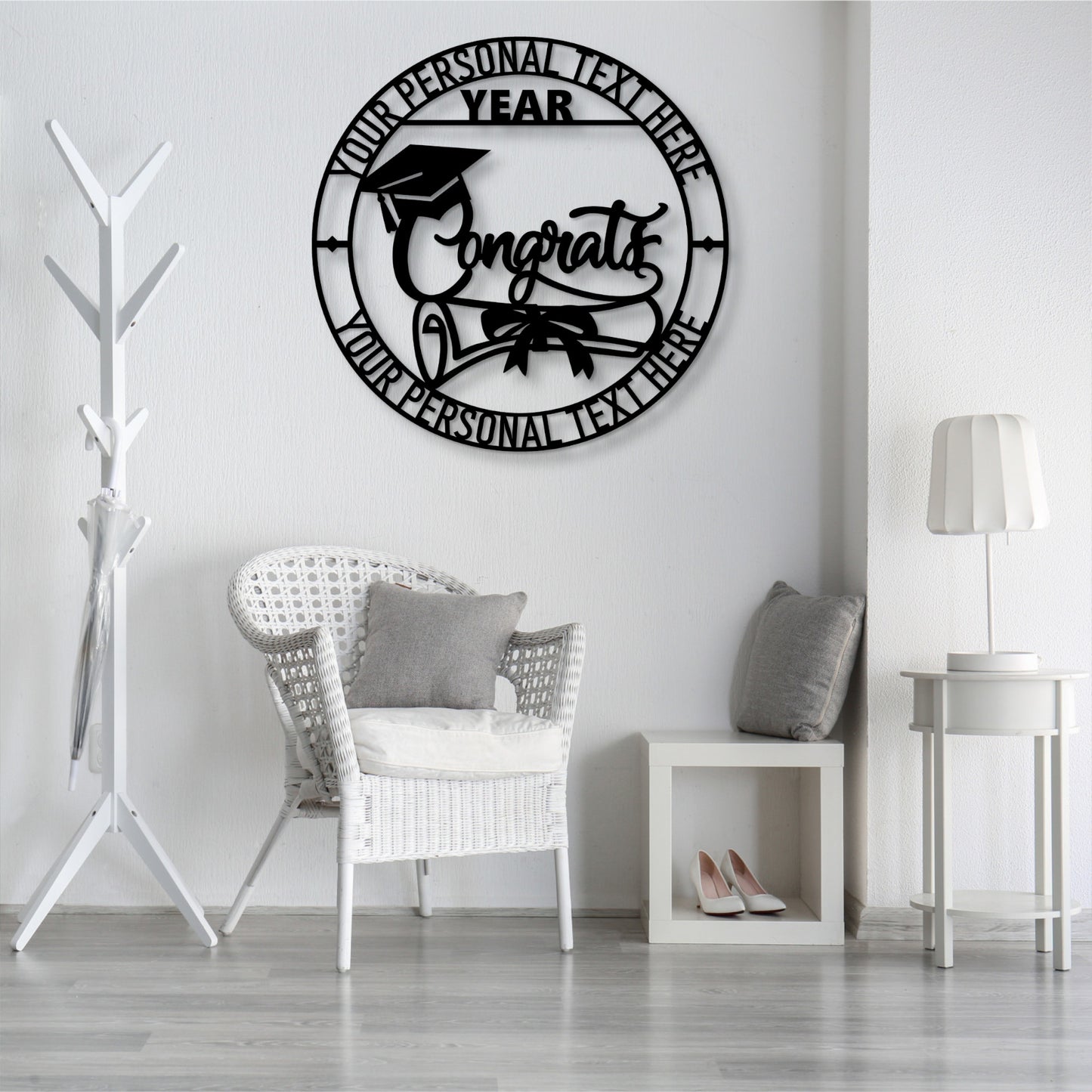 36 Inch Personalized Graduation Name And Year Metal Sign In Black With Custom Text