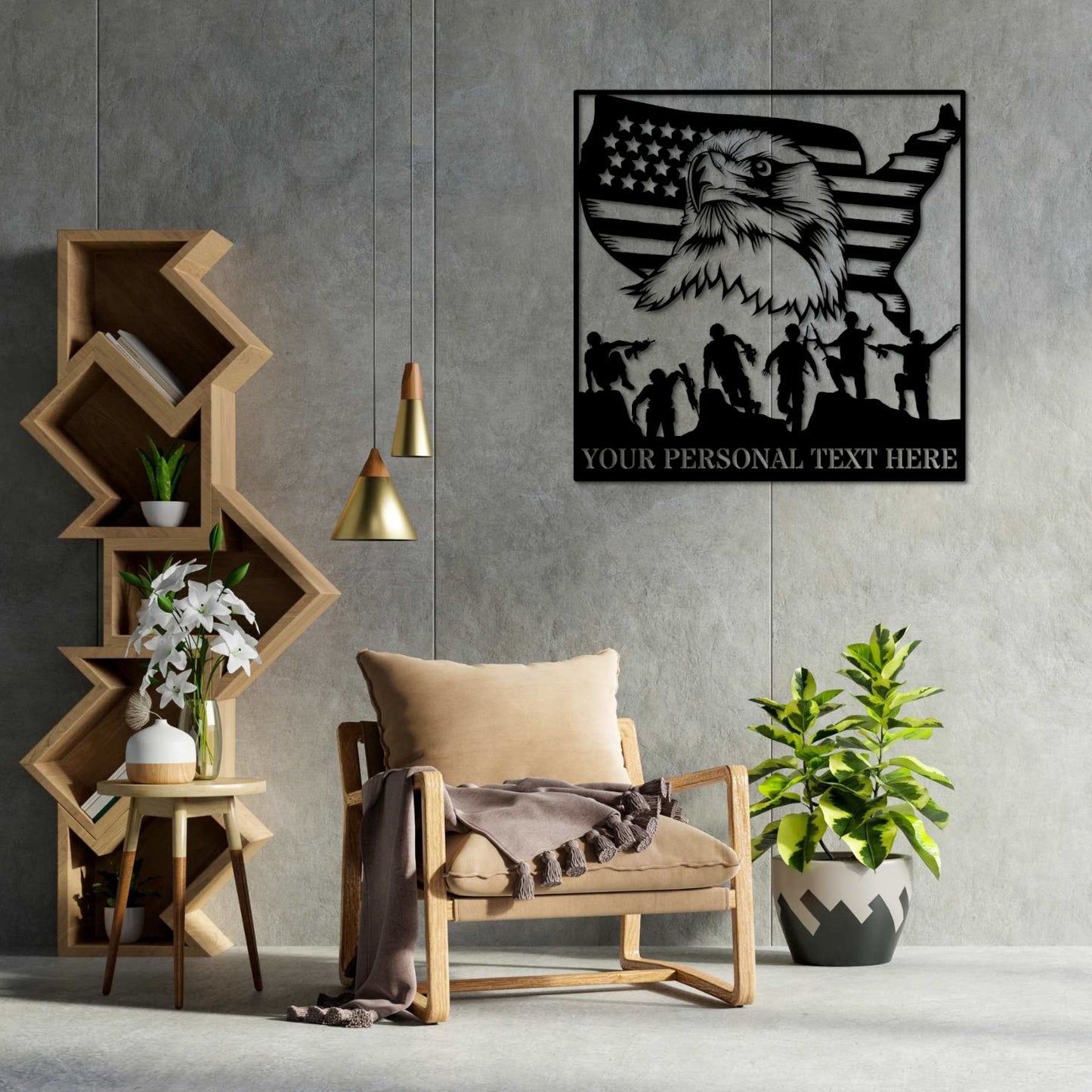 36 Inch Personalized Patriotic Military Team Name Metal Sign In Black With Custom Text