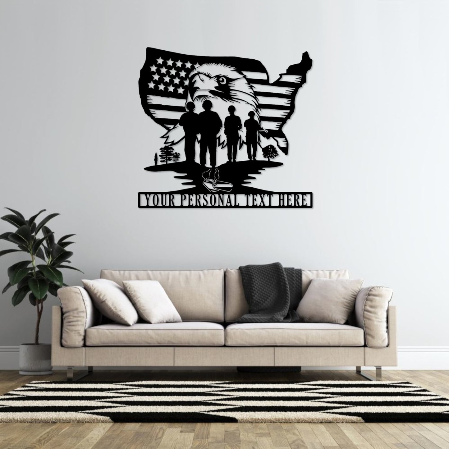 36 Inch Personalized Patriotic US Military Name Metal Sign In Silver With Custom Text