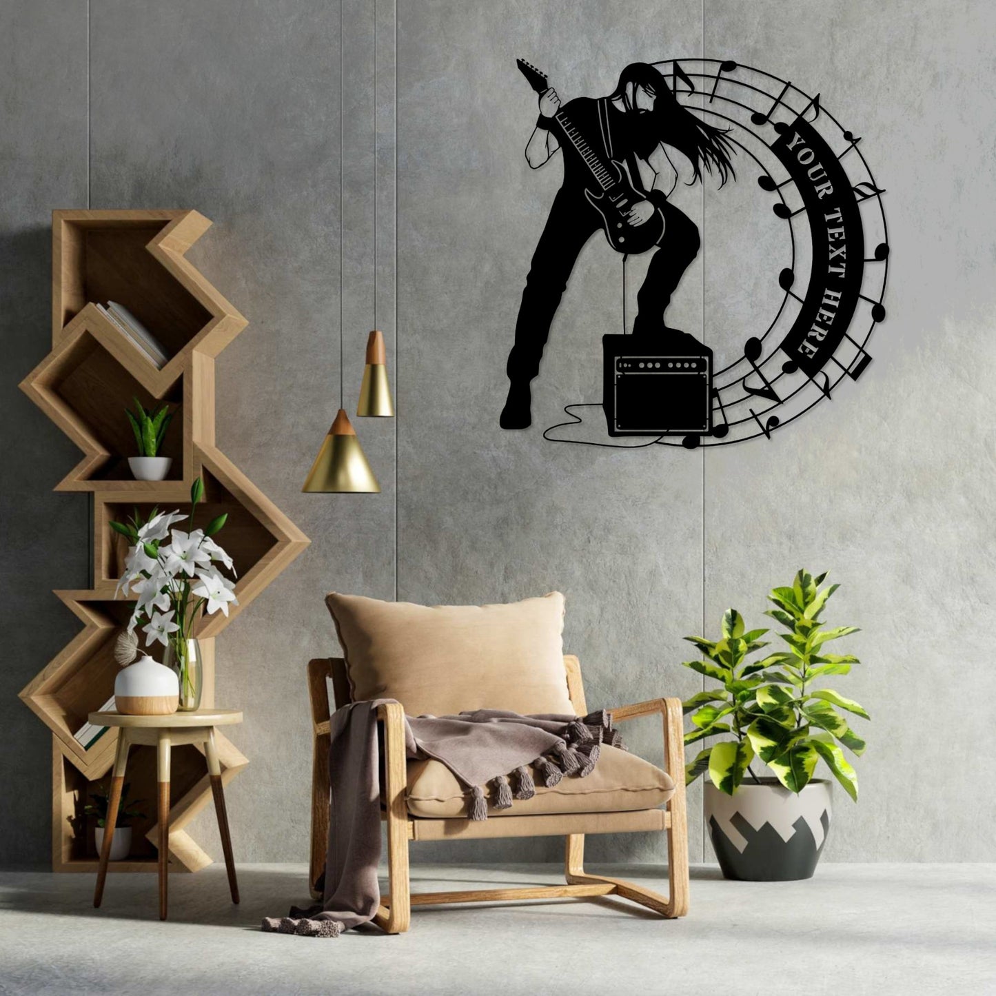 36 Inch Personalized Rock Guitarist Name Metal Sign Decor In Black With Custom Text