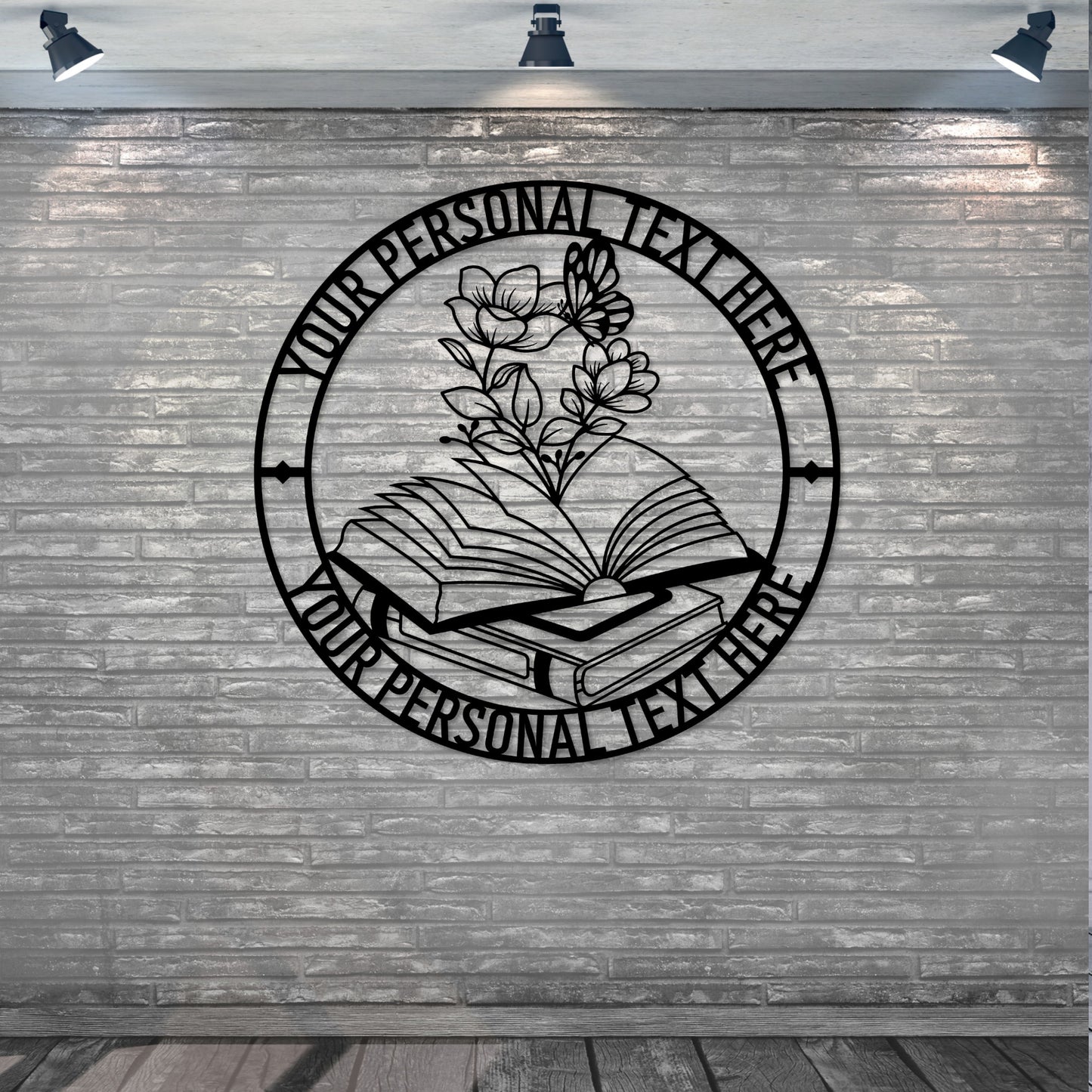 36 Inch Personalized Teacher Floral Books Name Metal Sign Decor In Black With Custom Text