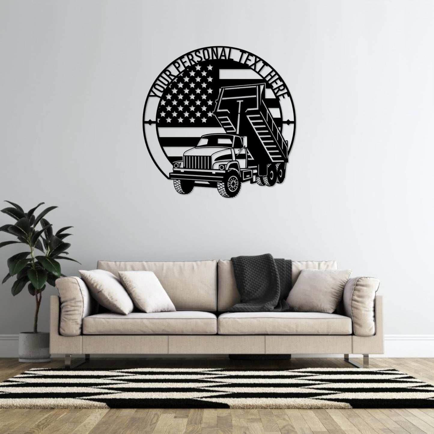 36 Inch Personalized US Dump Truck Metal Sign Decor In Black With Custom Text