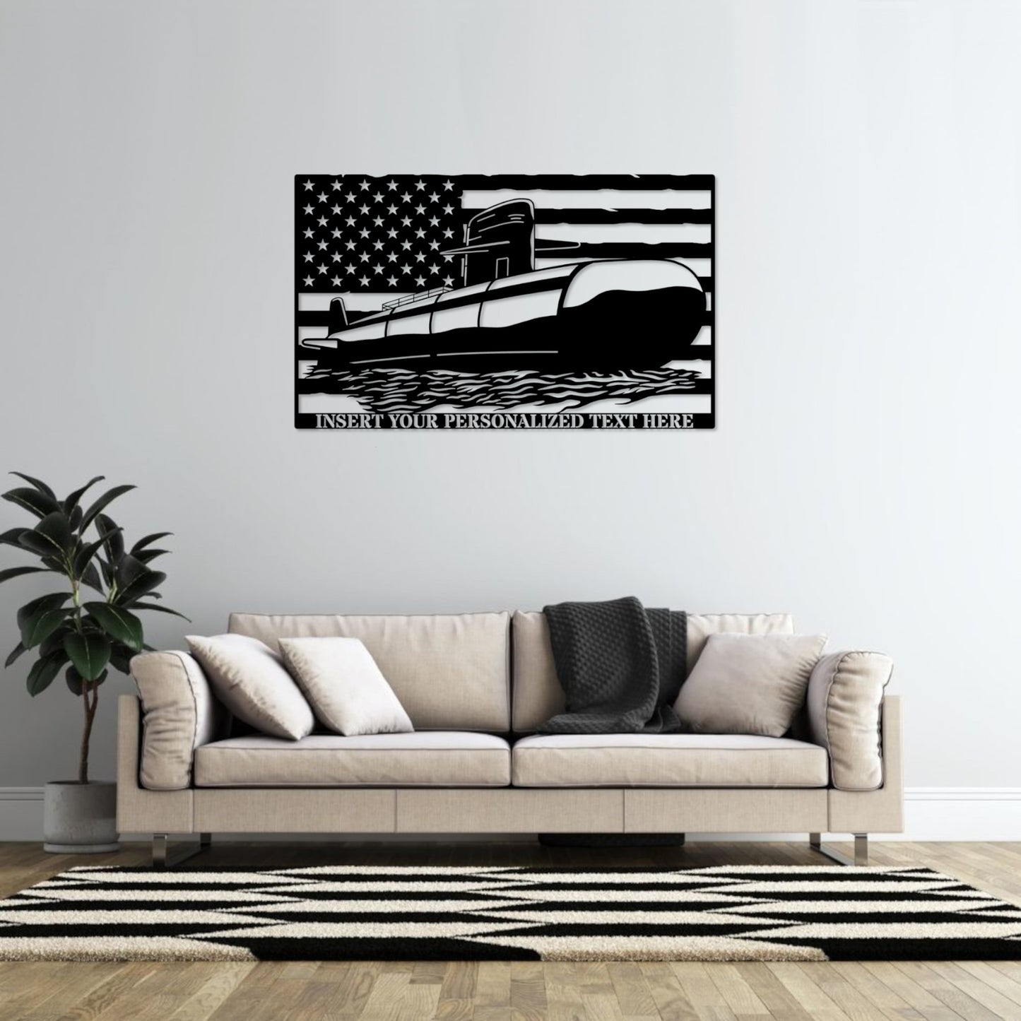 36 Inch Personalized US Submarine Name Metal Sign In Black With Custom Text