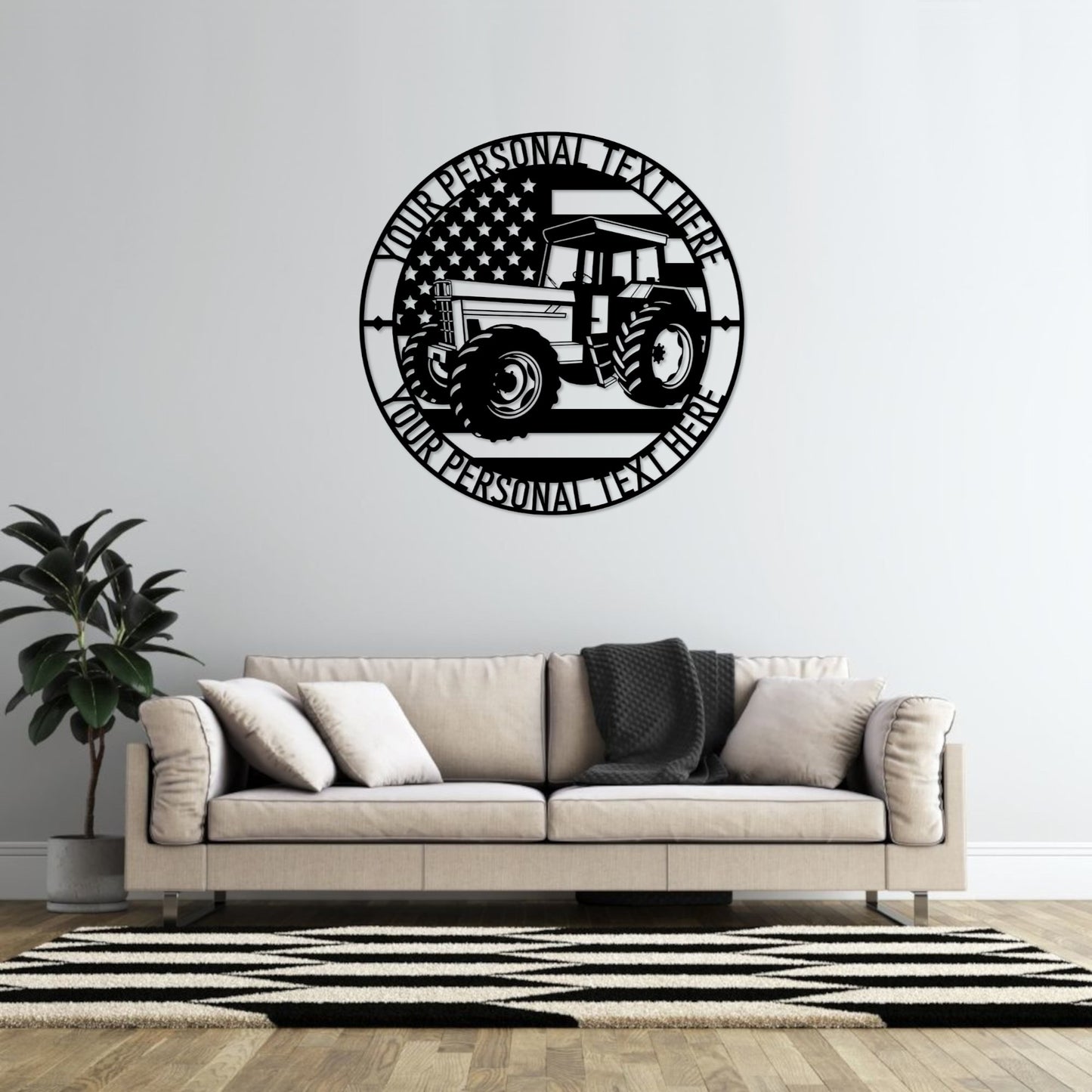 36 Inch Personalized US Tractor Name Metal Sign Decor In Black With Custom Text