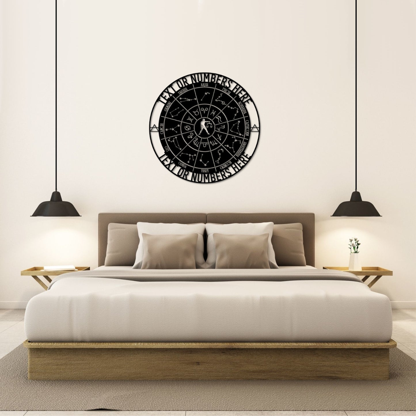 24 Inch Personalized Libra Zodiac Wheel Name Metal Sign Decor In Black With Custom Text
