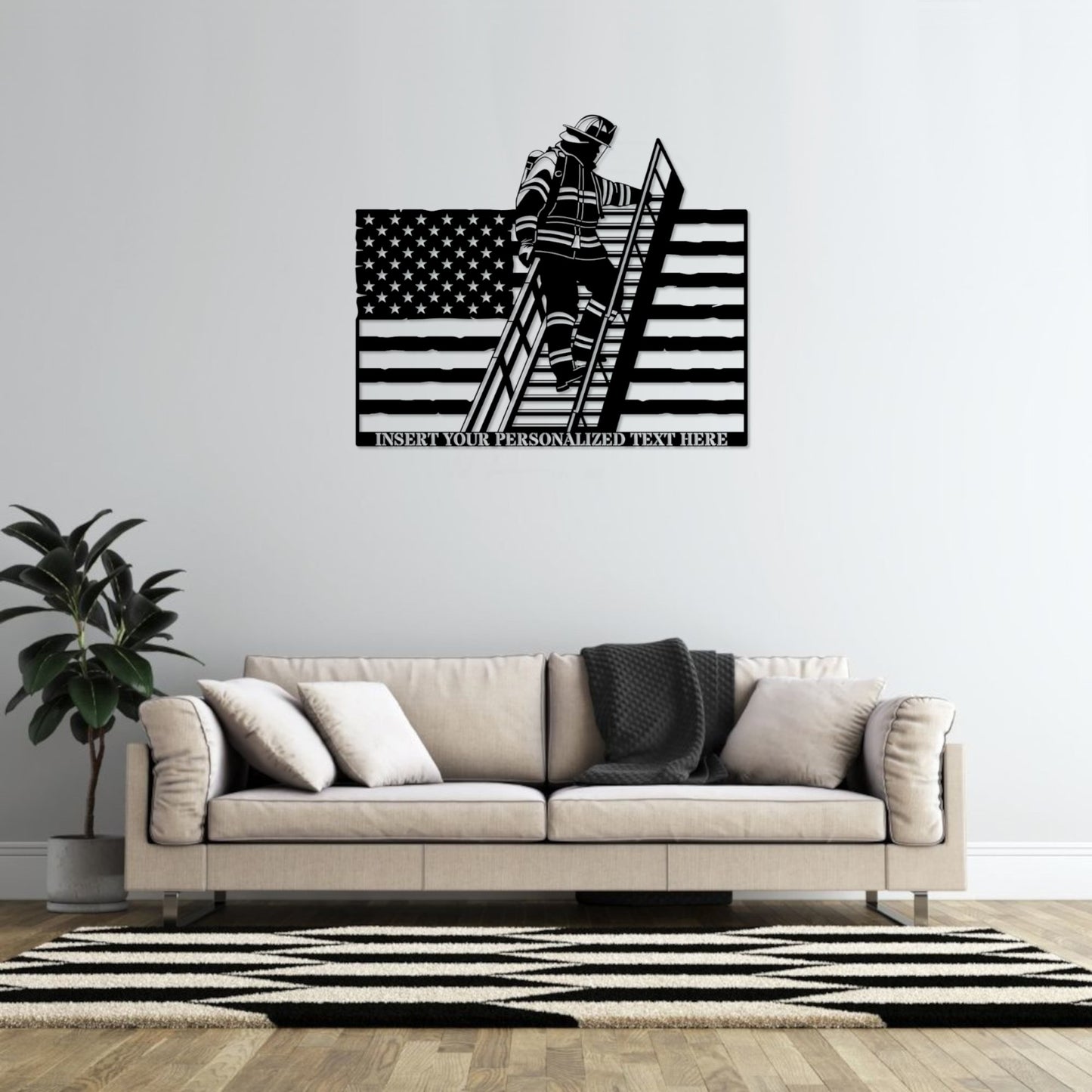3 Inch Personalized American Firefighter Metal Sign In Black With Custom Text