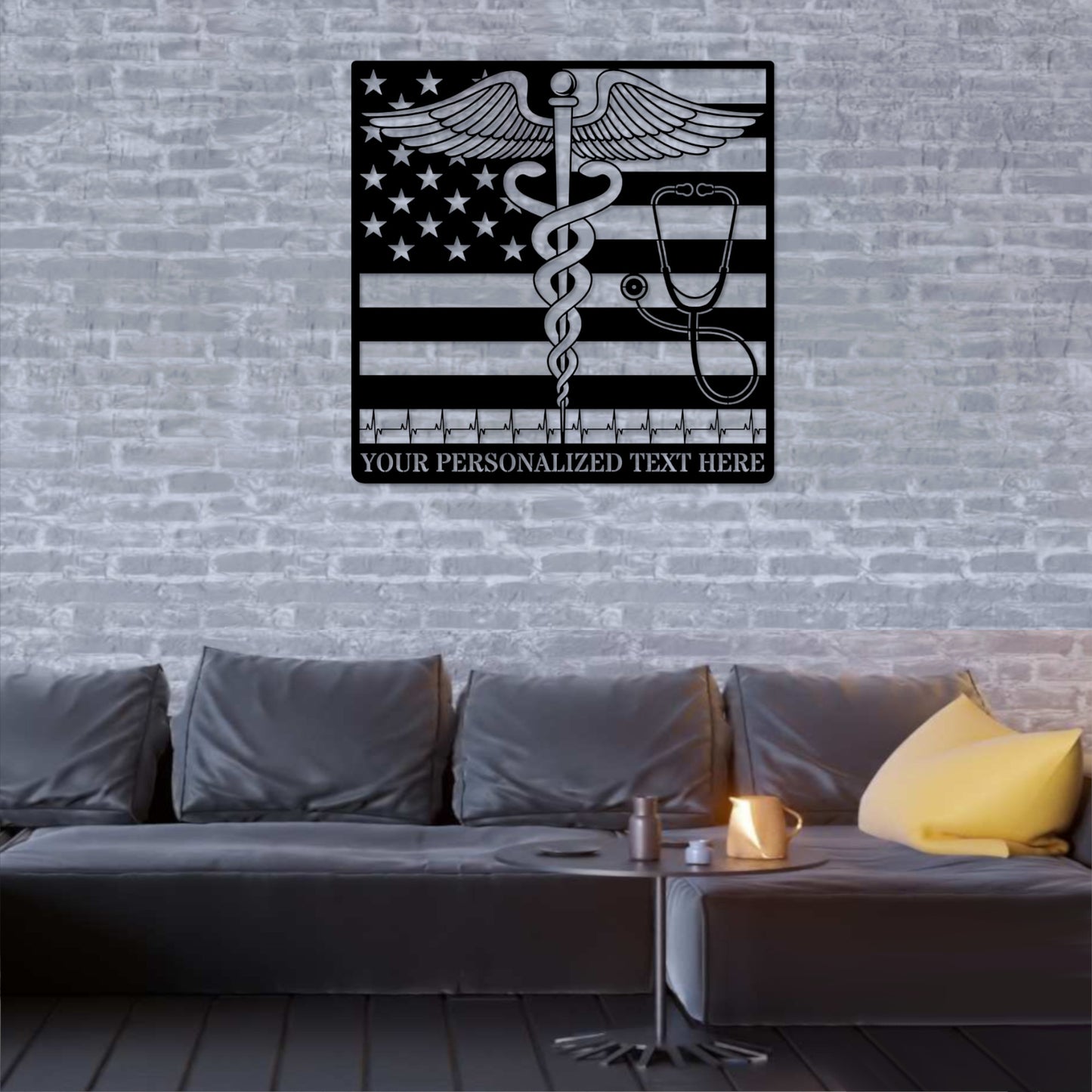 40 Inch Personalized US Medical Logo Metal Sign Decor In Black With Custom Text