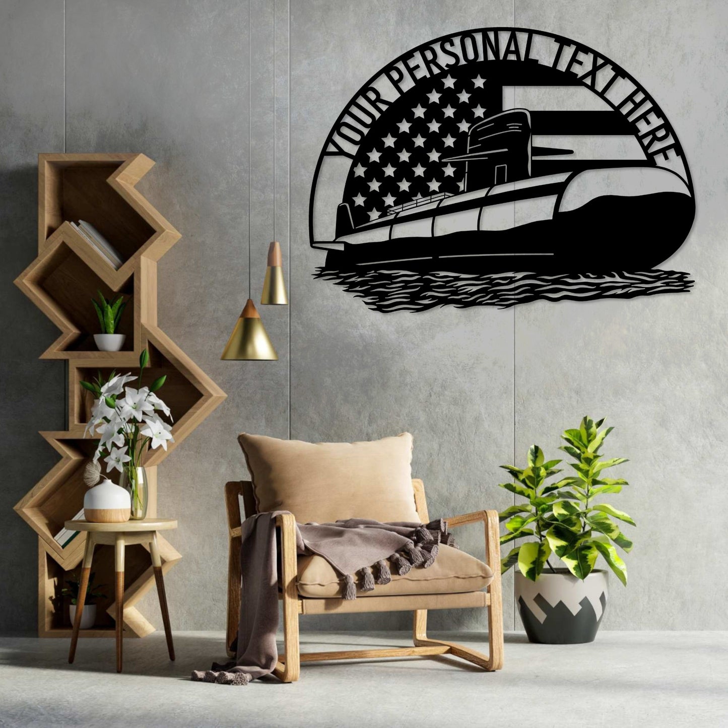Personalized American Submarine Metal Sign. Custom Navy Wall Decor Gift. U-Boat Monogram. Military Wall Hanging. US Soldier Retirement Gift