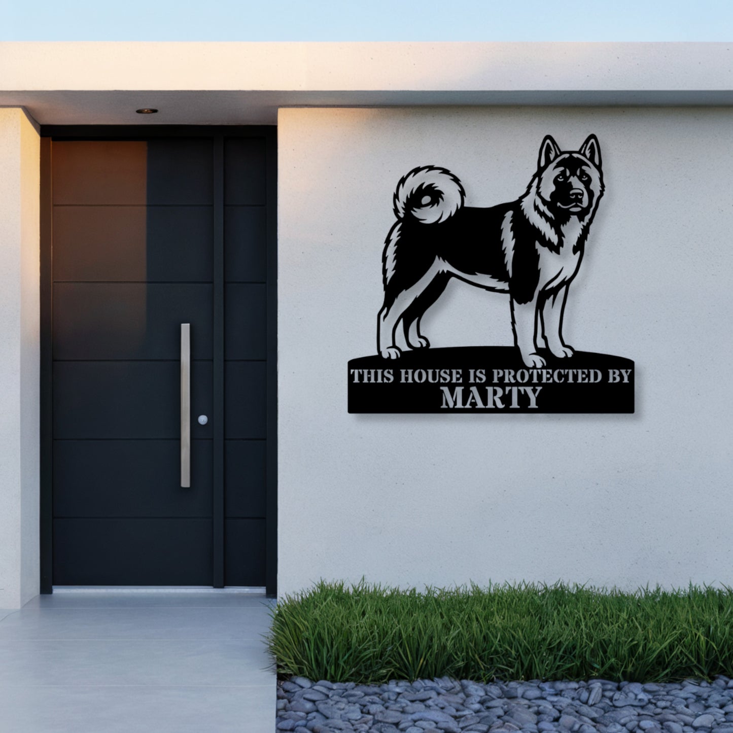 Personalized American Akita Guard Metal Sign. Custom Dog Name Wall Decor