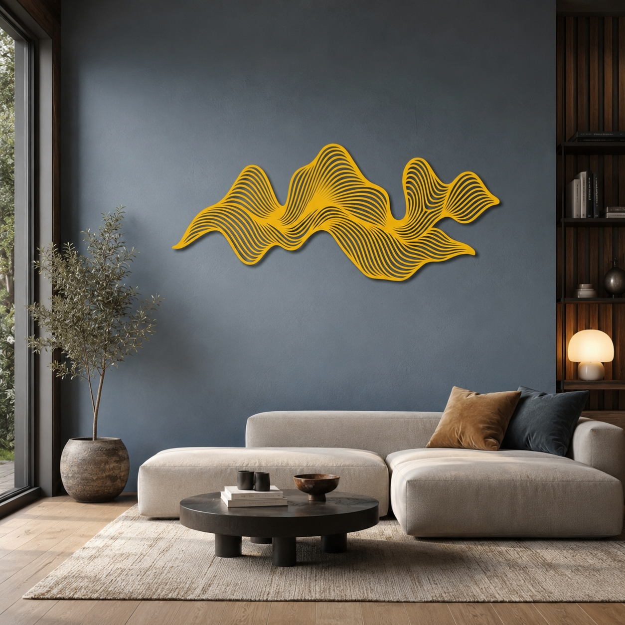 Abstract Yellow Wave Metal Wall Art, Contemporary Minimalist Decor
