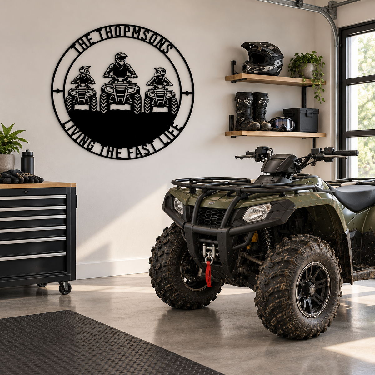 Personalized Father And Two Sons ATV Metal Sign. Custom Quadbike Father's Day And Birthday Gift